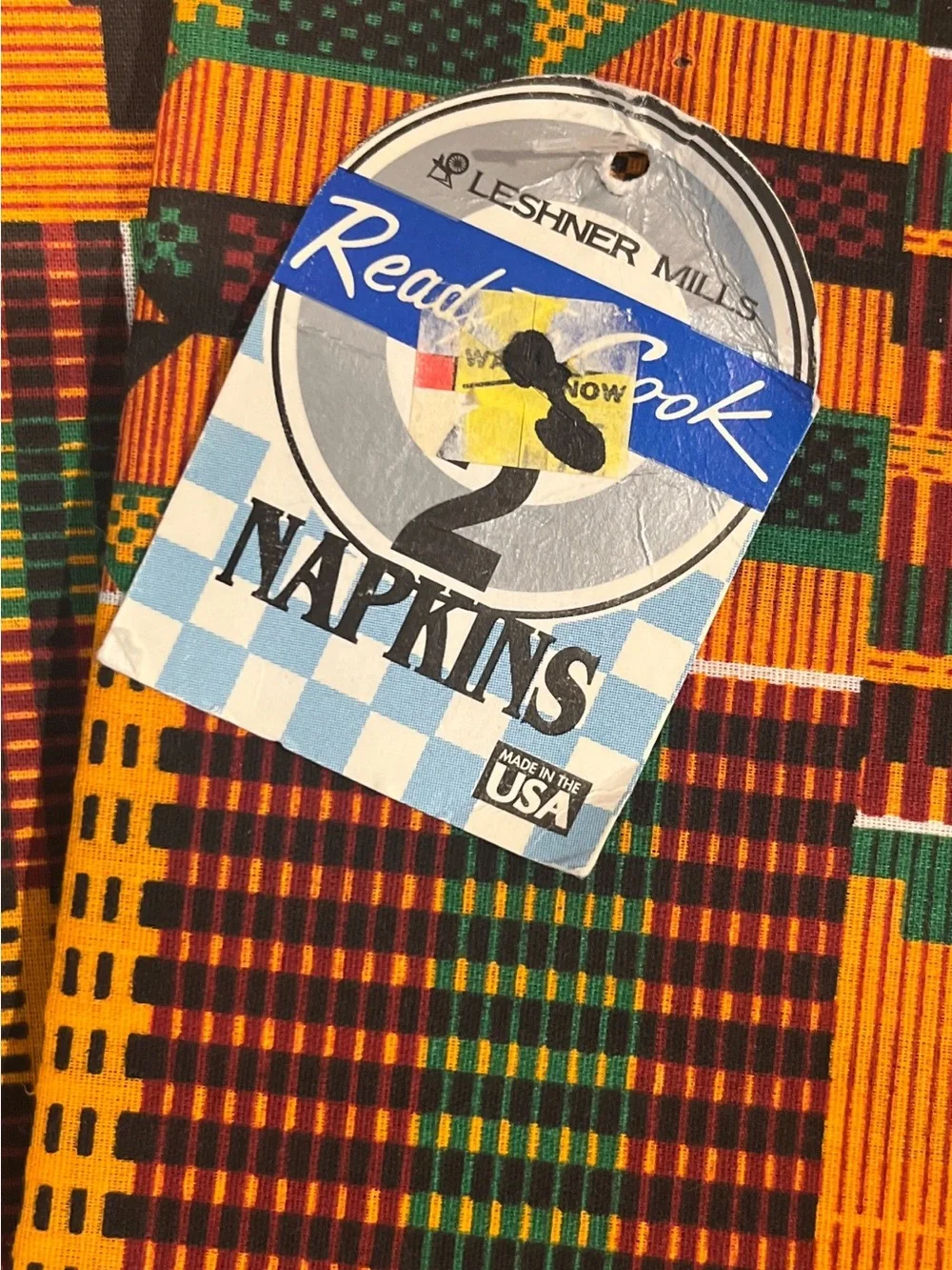Leshner Mills Kente Cloth Print - Lot of 6 Napkins Made in USA NWT Tribal